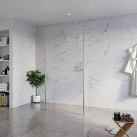 Fortifura Galeria Vrijstaande Inloopdouche - 100x200cm - Helder - antikalk - 8mm veiligheidsglas - 2 zijwanden 30cm - wandsteunen en hoekprofielen - Geborsteld RVS PVD (RVS) SW927769 2x/SW797915/SW797909 2x/SW798730 2x