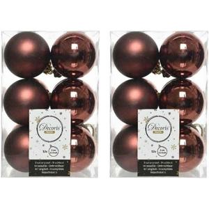 Decoris kerstballen - 24x - mahonie bruin - 6 cm - kunststof - kerstversiering