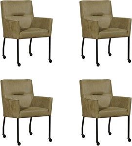 Set van 4 Olijfgroene leren moderne eetkamerstoelen Lucky - Kenia Leer Olive (olijfgroen leer)