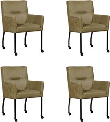 Set van 4 Olijfgroene leren moderne eetkamerstoelen Lucky - Kenia Leer Olive (olijfgroen leer)
