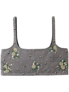 Miu Miu haut crop à fleurs - Gris