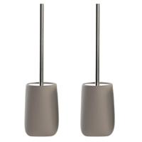 ITEM Toiletborstel met houder - 2x - taupe / beige - dolomiet kunststeen - 41 cm