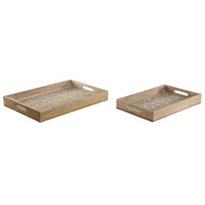 Set van trays Home ESPRIT Wit Natuurlijk Indiaas 44 x 29 x 5 cm (2 Stuks)