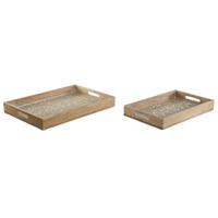 Set van trays Home ESPRIT Wit Natuurlijk Indiaas 44 x 29 x 5 cm (2 Stuks)