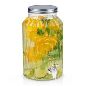 Drank/water/sap dispenser Beverages - 5.5 Liter - bewerkt deco glas - tapkraan/deksel zilver