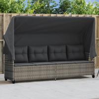 Ligbed met luifel en kussens poly rattan grijs