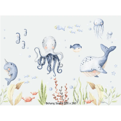 Designed4Kids wandvullend behang kinderkamer sealife-350 x 260 cm