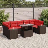 8-delige Loungeset met kussens poly rattan acacia bruin