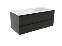 Balmani Mitra zwevend badmeubel 120 x 55,5  cm mat zwart met Tablo Stretto asymmetrisch rechtse wastafel in mat witte solid surface
