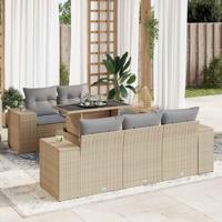 6-delige Loungeset met kussens poly rattan beige