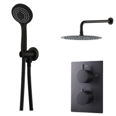 Regendouche set SaniClear Nero | Inbouw | Thermostaatkraan | 2-weg | Rond | Zwart mat