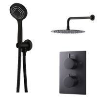 Regendouche set SaniClear Nero | Inbouw | Thermostaatkraan | 2-weg | Rond | Zwart mat