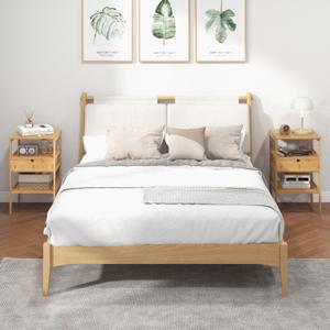Nachtkastje van Bamboe Modern 3-Laags Nachtkastje voor Slaapkamer Woonkamer Natuurlijk 40 x 40 x 68 cm (Set van 2)