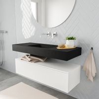 Mondiaz Alan badmeubel 120 cm talc 1 lade vrijhangend wastafel midden zonder kraangat zwart