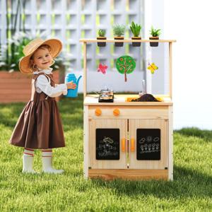 Modderkeuken voor Kinderen Buiten Kinderkeuken Hout met Plantenpotten en Kookaccessoires Speelkeuken met Kraan Gootsteen en Borden