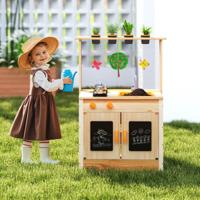 Modderkeuken voor Kinderen Buiten Kinderkeuken Hout met Plantenpotten en Kookaccessoires Speelkeuken met Kraan Gootsteen en Borden