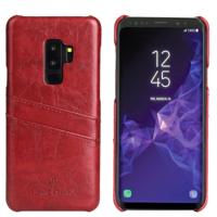 Fierre Shann retro olie Wax textuur PU lederen draagtas voor Galaxy S9 met kaartsleuven (rood)