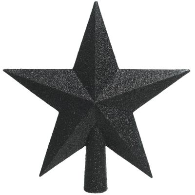 Decoris kerstboom piek - ster vorm - zwart - glitter - 19 cm - kunststof - kerstpiek Decoris kerstboom piek - ster vorm - zwart - glitter - 19 cm - kunststof - kerstpiek