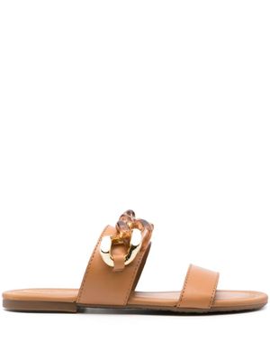 See by Chloé sandales en cuir à détail de chaîne - Marron