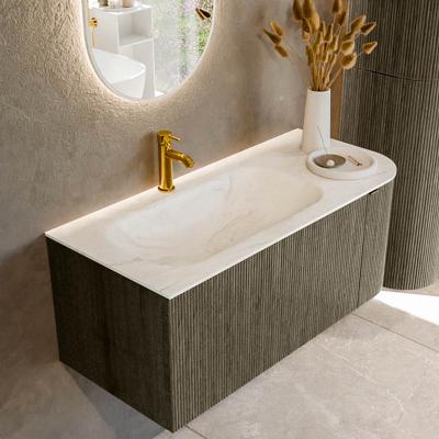 Badmeubel Mondiaz Kurve-Dlux | 105 cm cm | Meubelkleur Shadow | Wastafelkleur Ostra | Solid surface | Wasbak links zijde spoelbak | 1 kraangat