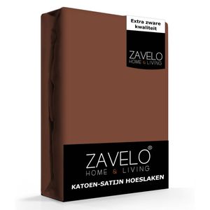 Zavelo Katoen - Hoeslaken Katoen Satijn Roest Bruin - Zijdezacht - Extra Hoog-1-persoons (90x200 cm)