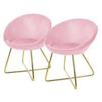 ML-Design eetkamerstoelen set van 2 fluweel, roze, woonkamerstoel met ronde rugleuning, gestoffeerde stoel met - thumbnail