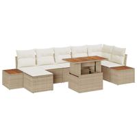 8-delige Tuinbankenset met kussens poly rattan beige