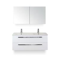 Seville Badmeubelset 120 cm - 2 laden Wit Hoogglans - Wastafel Enjoy Dubbel - met Spiegelkast