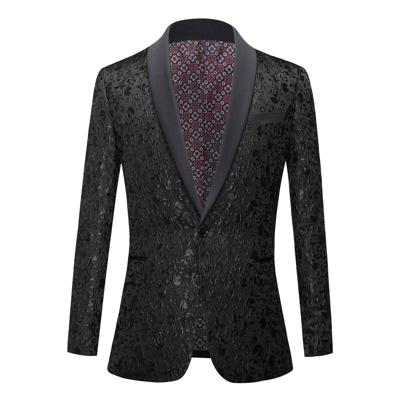 Men's Burgundy Floral Jacquard Tuxedo Blazer | Slim Fit Sport Coat Black / S