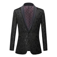 Men's Burgundy Floral Jacquard Tuxedo Blazer | Slim Fit Sport Coat Black / S