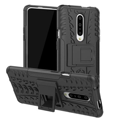 Band textuur TPU + PC schokbestendige telefoon geval voor OnePlus 7 met houder (zwart)