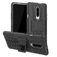 Band textuur TPU + PC schokbestendige telefoon geval voor OnePlus 7 met houder (zwart)