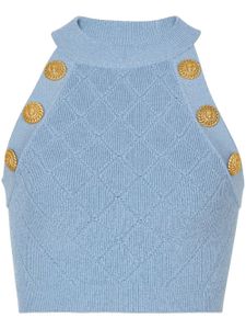 Balmain haut 6-Button crop en maille - Bleu