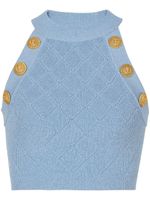 Balmain haut 6-Button crop en maille - Bleu