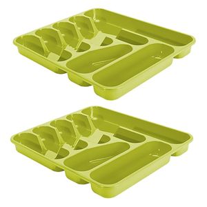 2x stuks bestekbakken/bestekhouders 7-vaks lime groen 37 x 42 x 5 cm