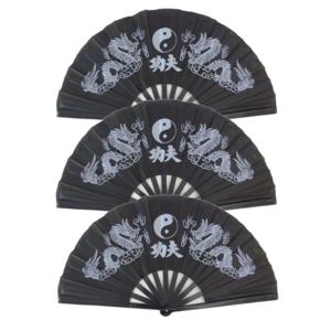 Set van 3x stuks chinees/aziatisch thema decoratie waaier Tai Chi zwart 62 x 33 cm