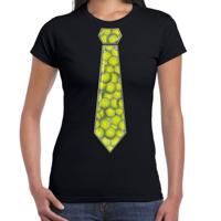 Verkleed T-shirt dames - zwart - tennis racket stropdas - sport/themafeest