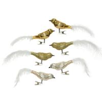 Kerst vogels - 6x st - op clip - goud - 8 cm - glas - kerstornamenten - kerstversiering - vogeltjes