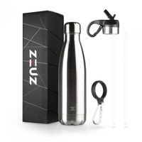 ZEUZ® Premium RVS Thermosfles & Drinkfles - Isoleerfles – Waterfles met Rietje - BPA Vrij – 500 ml - Zilver - thumbnail