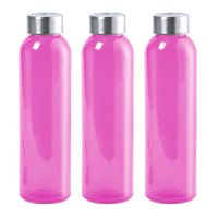 6x Stuks glazen waterfles/drinkfles fuchsia roze transparant met Rvs dop 550 ml - thumbnail