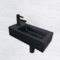 Wiesbaden Fonteinset Rhea S Mini met Fontein - Links - Kraan - Sifon - Afvoerplug - Mat Zwart
