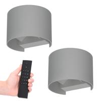 Set van 2 Denver LED Wandlampen - 6 Watt 660 lumen - IP54 Waterdicht - 3000K Warm Wit - Dimbaar via afstandsbediening - Buiten - Grijs - Binnen en buiten
