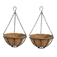 2x stuks metalen hanging baskets / plantenbakken met ketting 25 cm inclusief kokosinlegvel - Plantenbakken - thumbnail