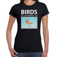 Flamingos t-shirt met dieren foto birds of the world zwart voor dames - thumbnail