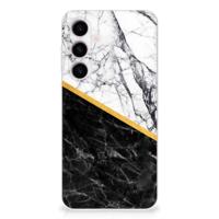 Samsung Galaxy S24 Plus | TPU | Siliconen hoesje | Marmer Wit Zwart - Origineel Cadeau Man