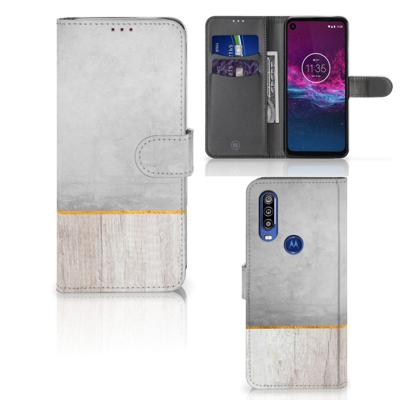 Motorola One Action | Book Style Case | Wood Concrete
