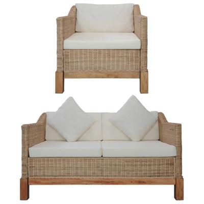 2-delig Bankstel met kussens natuurlijk rattan