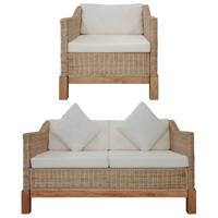 2-delig Bankstel met kussens natuurlijk rattan