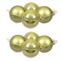 8x stuks glazen kerstballen salie groen (oasis) 10 cm mat/glans - Kerstbal - thumbnail