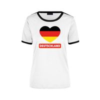 Deutschland wit/zwart ringer t-shirt Duitsland vlag in hart voor dames - thumbnail